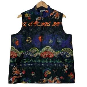 CHICO’S sz 2 (Large) Outdoor Quilted Dragon Vest Silk Pockets Full Zip Purple +